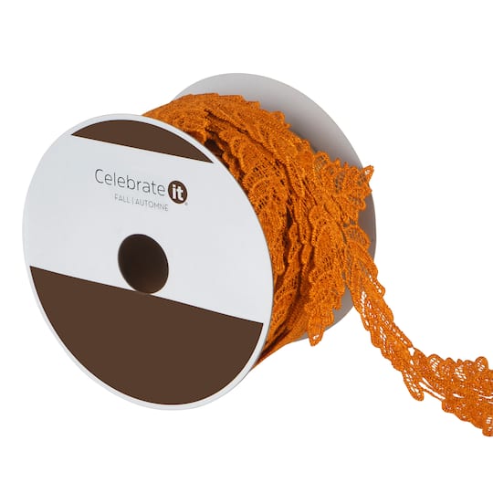 2.67" x 3yd. Orange Leaf Lace Ribbon by Celebrate It®